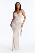 Zola Corset Rhinestone Mesh Gown - White