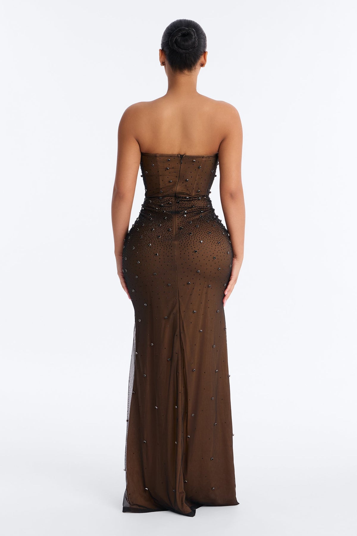 Zola Corset Rhinestone Mesh Gown - Black