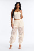 Queen Bee Mid Rise Lacey Jogger Pant - Ivory
