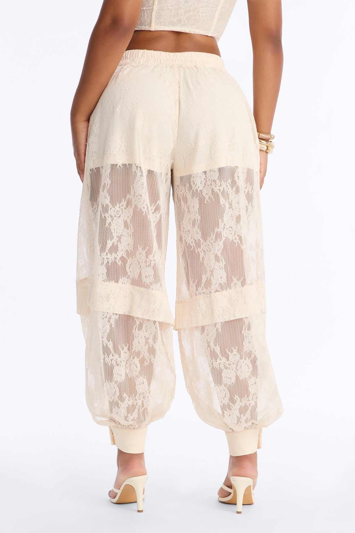 Queen Bee Mid Rise Lacey Jogger Pant - Ivory