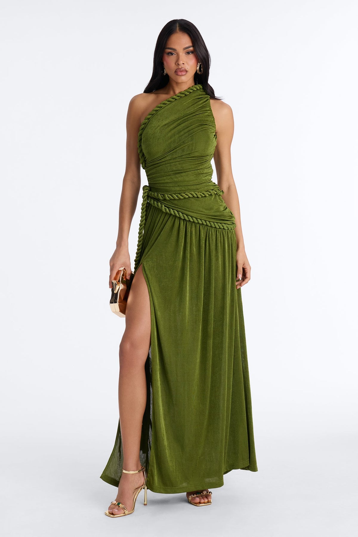 Corina Twist Slinky Maxi Dress - Olive