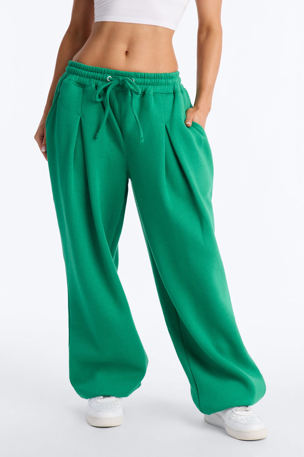 Mia Pleated Fleece Jogger Pants - Green