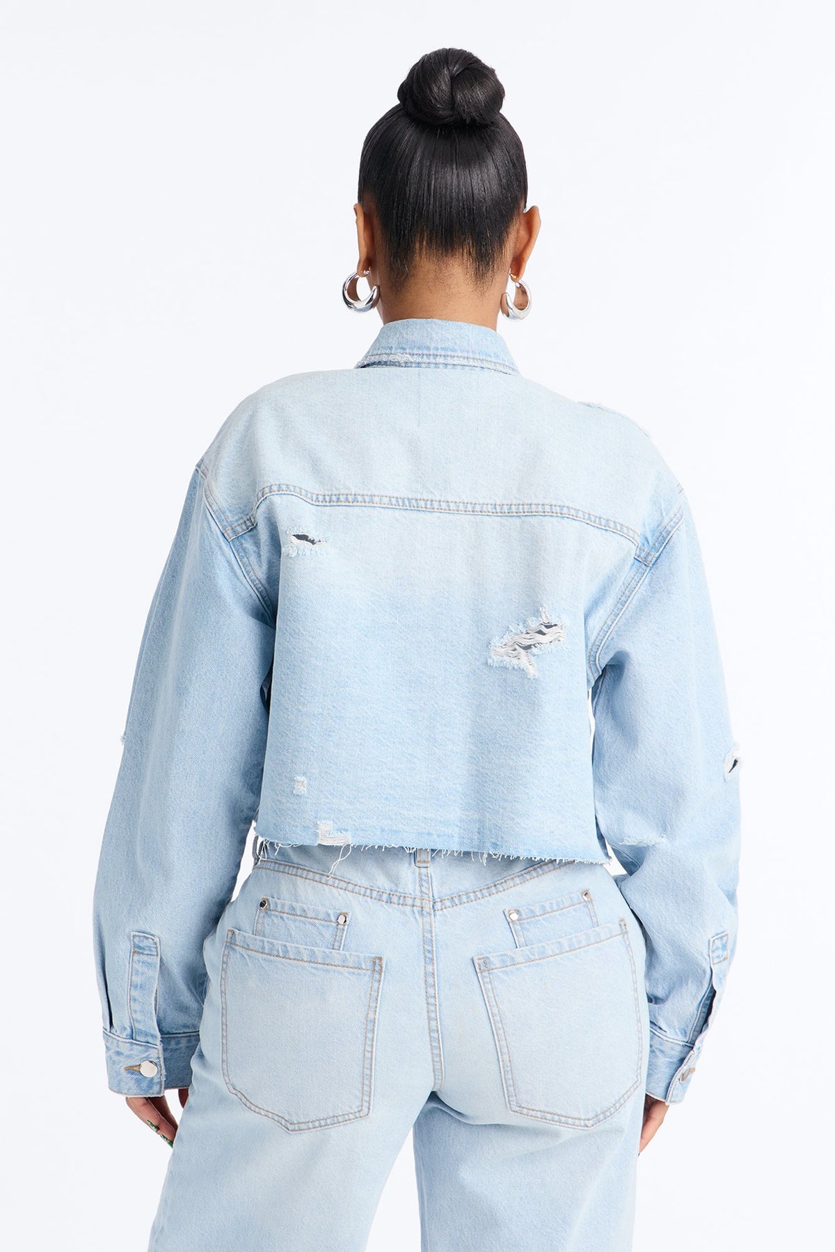 Clean Break Double Pocket Denim Shacket - Light Wash