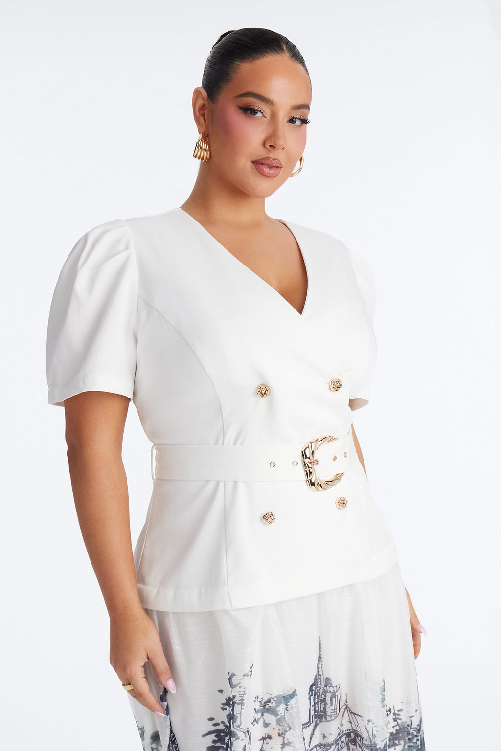 Margaret Belted Print Midi Dress - White/Blue