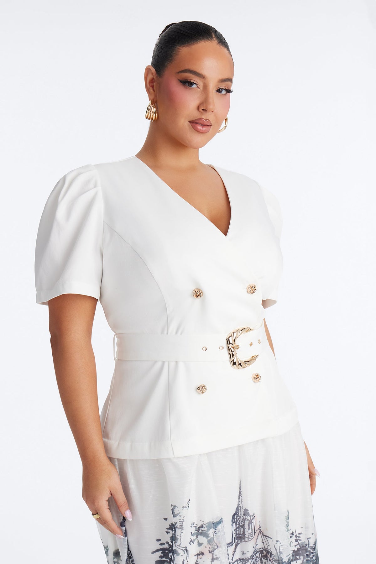Margaret Belted Print Midi Dress - White/Blue