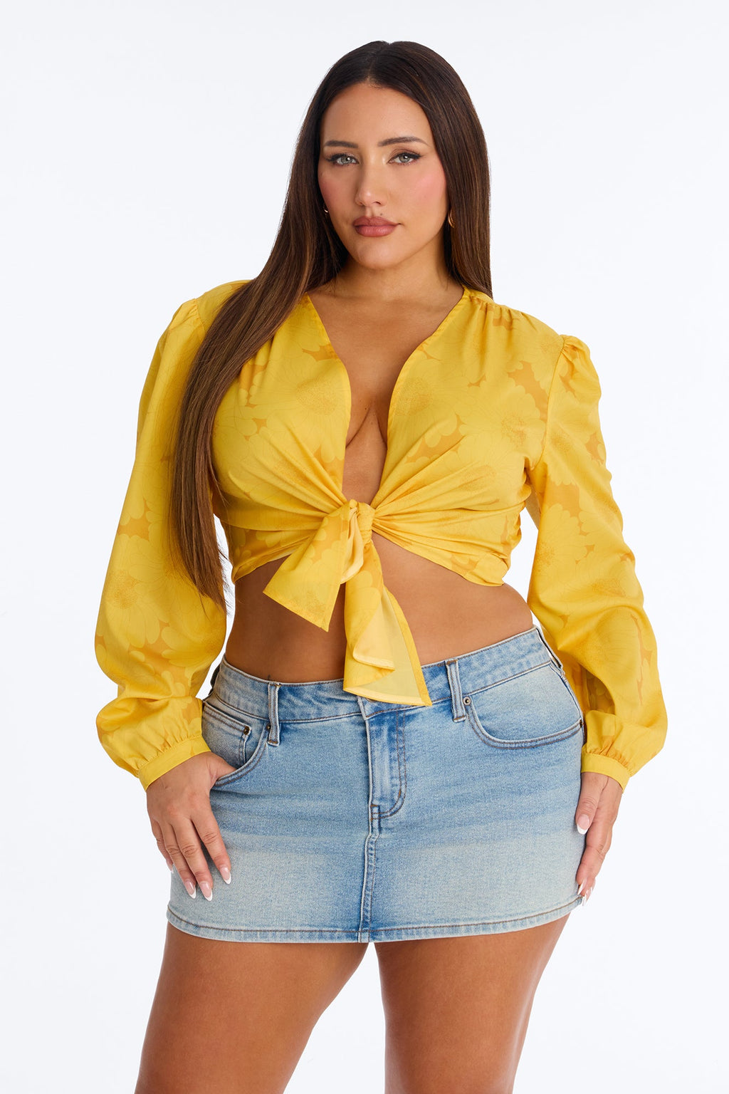 Summer Breeze Therapy Floral Satin Top - Yellow