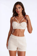 Seaside Siren Embellished Crochet Short Set - Sand