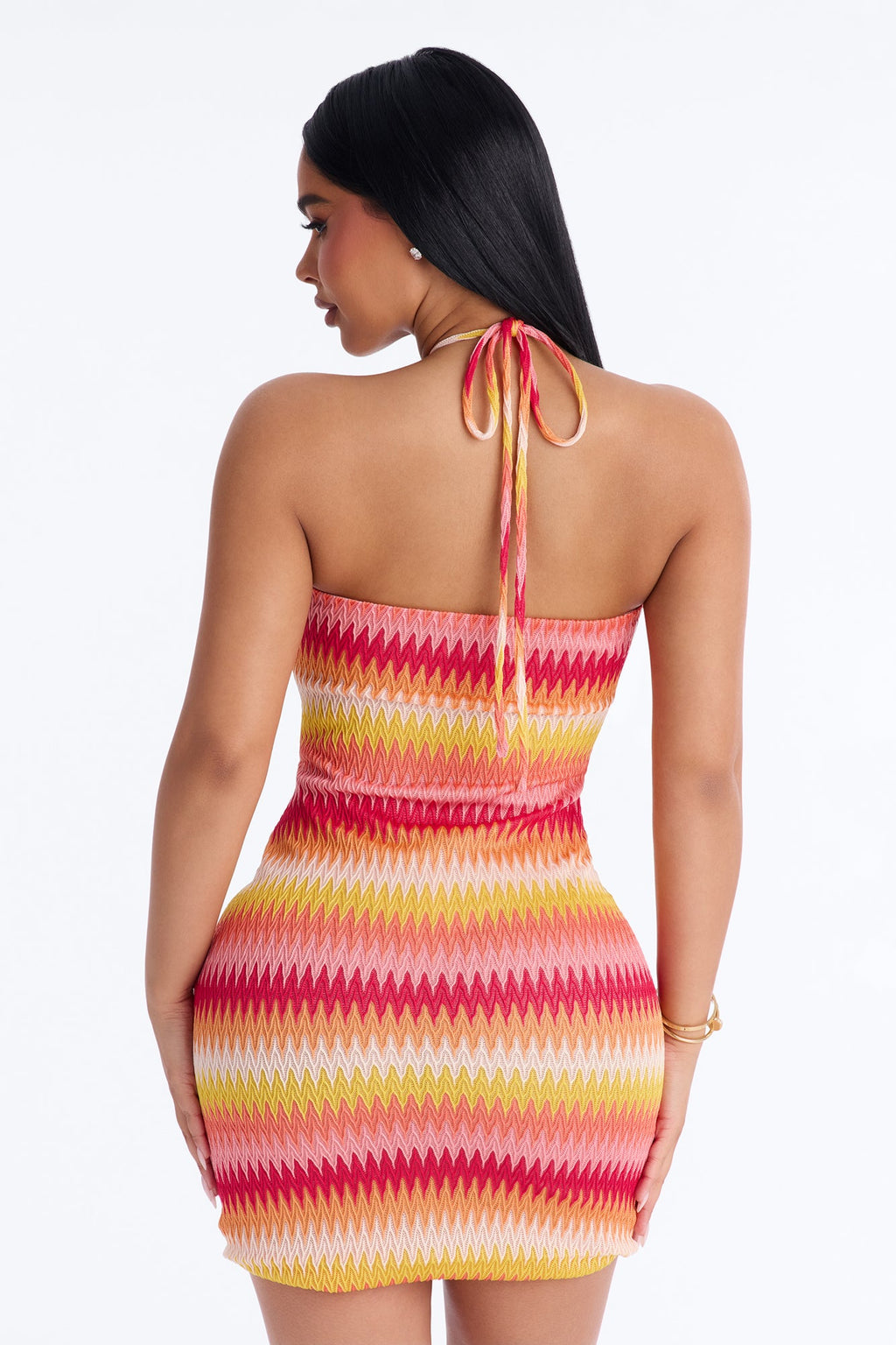 Off The Grid Chevron Crochet Mini Dress - Pink/combo