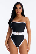 Sunny Days Colorblock Hardware Strapless 1 Piece Swimsuit - Black/White