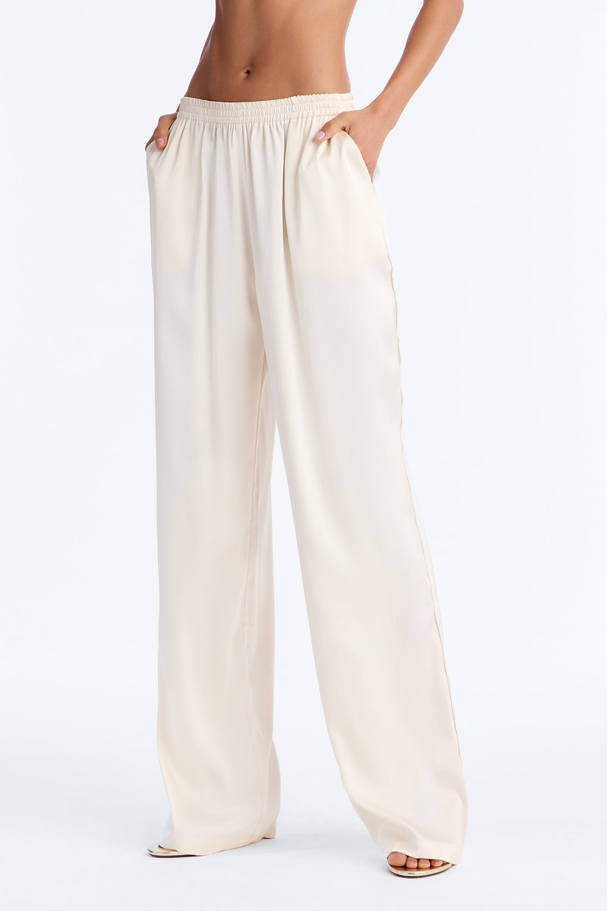 Teagan Low Rise Satin Wide Leg Pant 33″ - Ivory