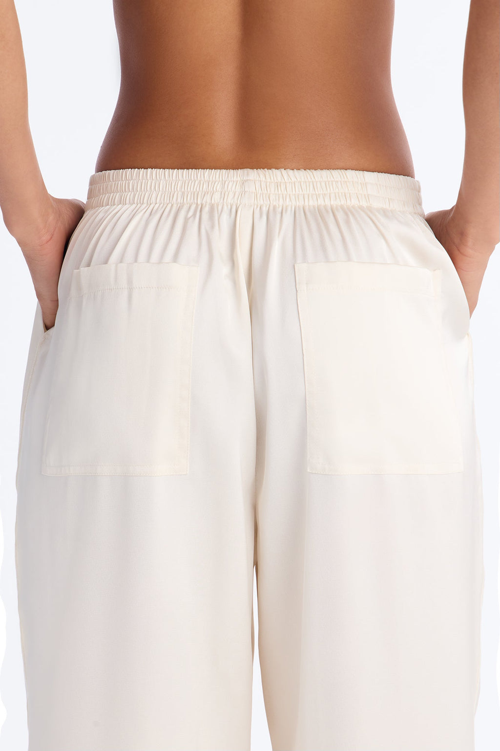 Teagan Low Rise Satin Wide Leg Pant 33″ - Ivory