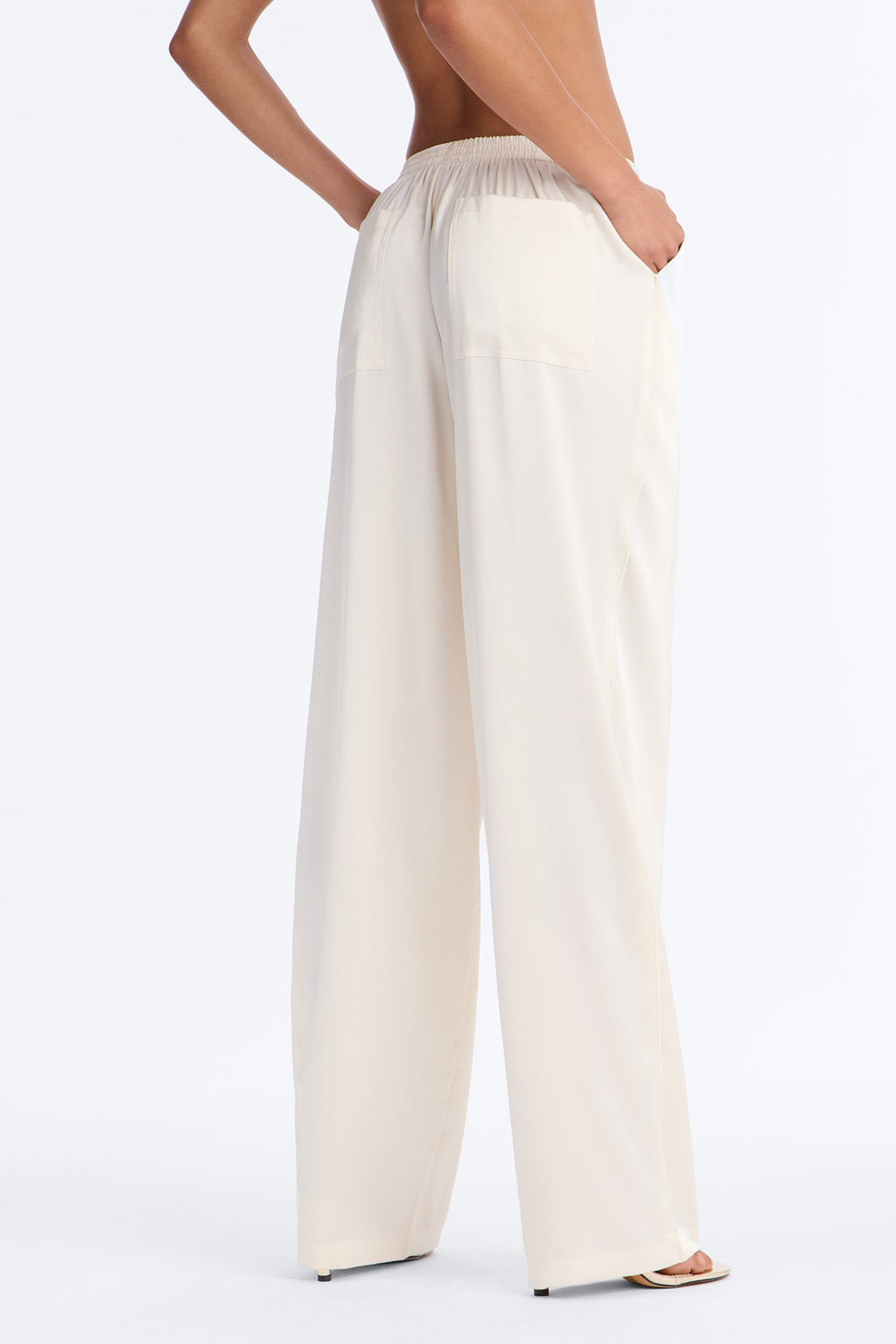 Teagan Low Rise Satin Wide Leg Pant 33″ - Ivory