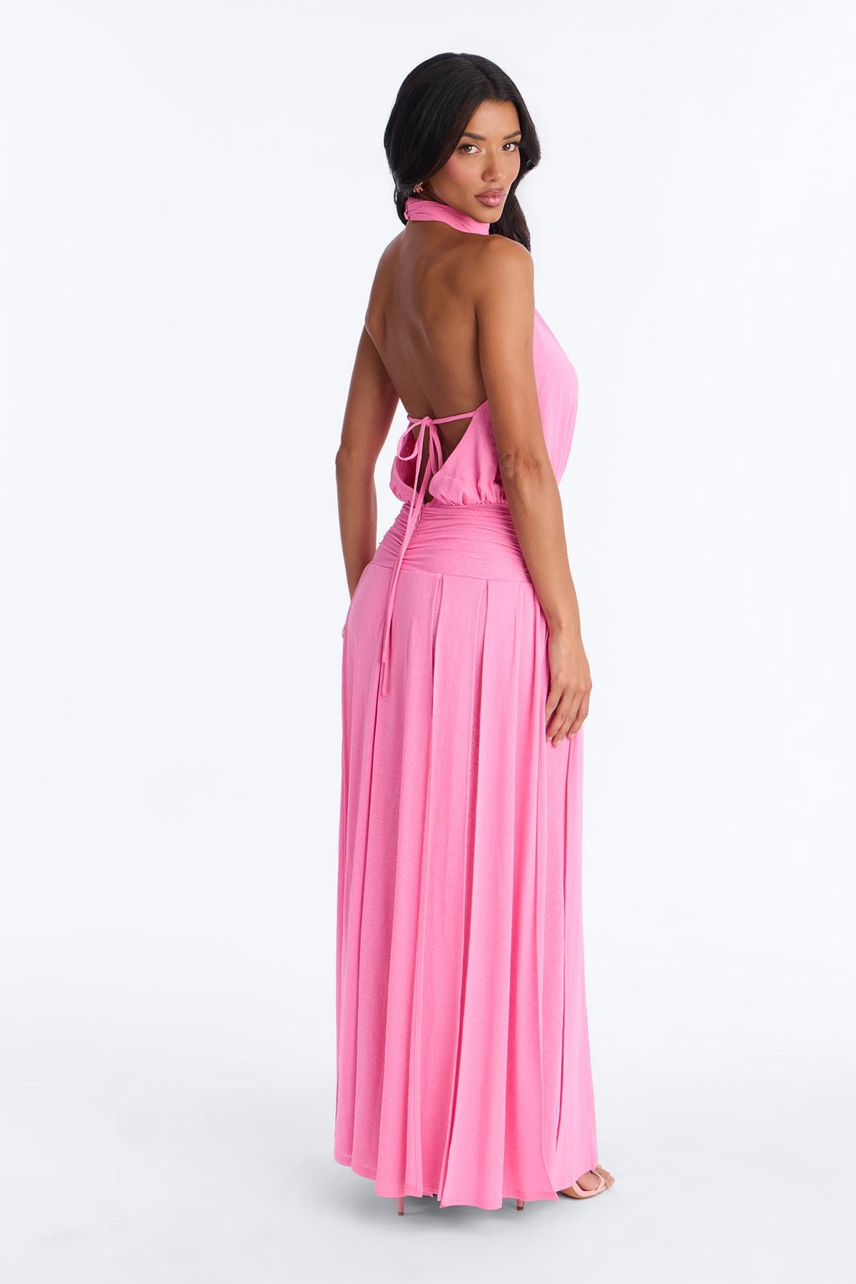 Bianca Halter Mock Neck Maxi Dress - Pink