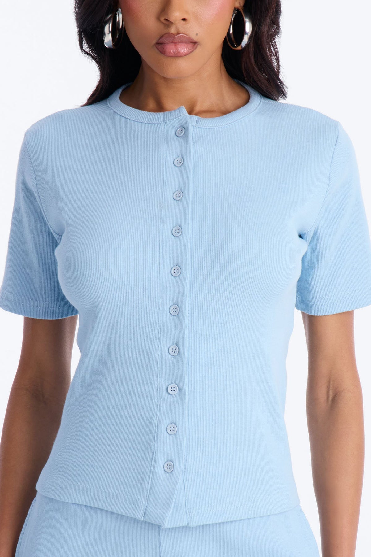 Hailey Ribbed Short Set - Light Blue
