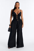 Vacation Muse Beaded Wide Leg Jumpsuit - Black