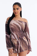 Rana Mesh Off Shoulder Romper - Brown