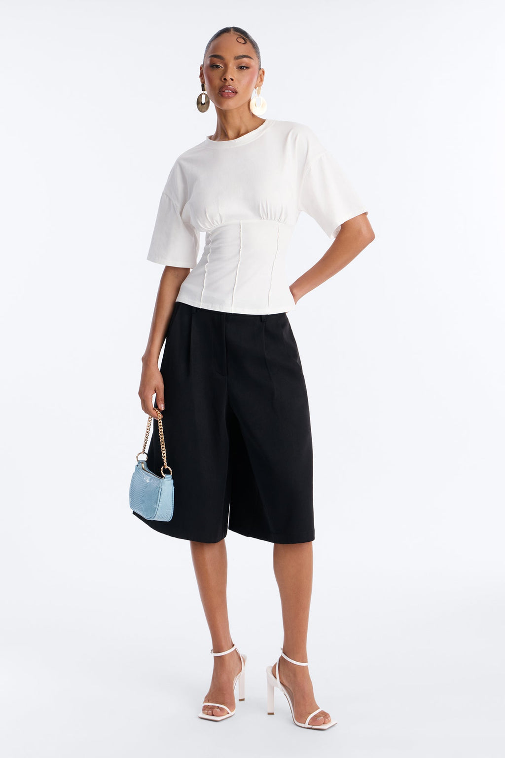 Kaylee Cinched Waist Short Sleeve T-Shirt - White