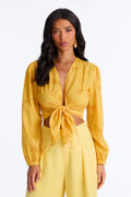 Summer Breeze Therapy Floral Satin Top - Yellow