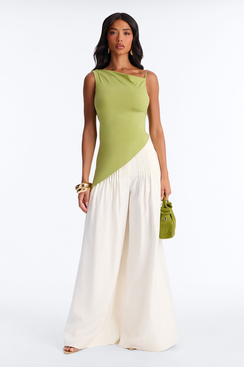 Elara Asymmetrical Twist Sleeveless Long Top - Chartreuse