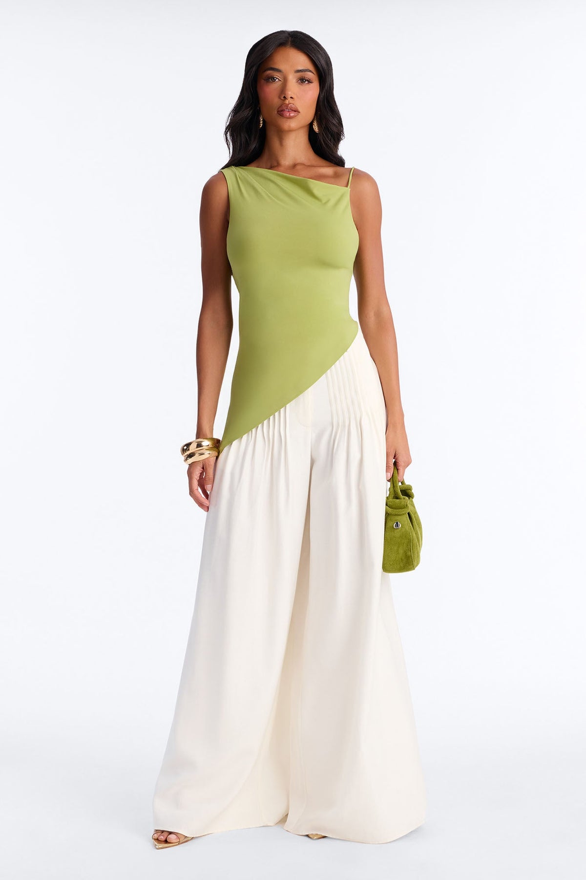 Elara Asymmetrical Twist Sleeveless Long Top - Chartreuse