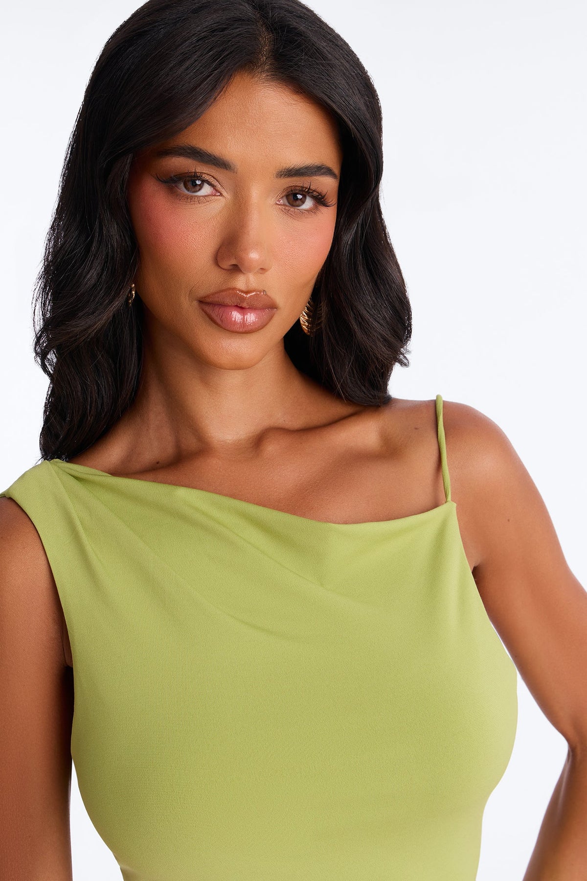 Elara Asymmetrical Twist Sleeveless Long Top - Chartreuse