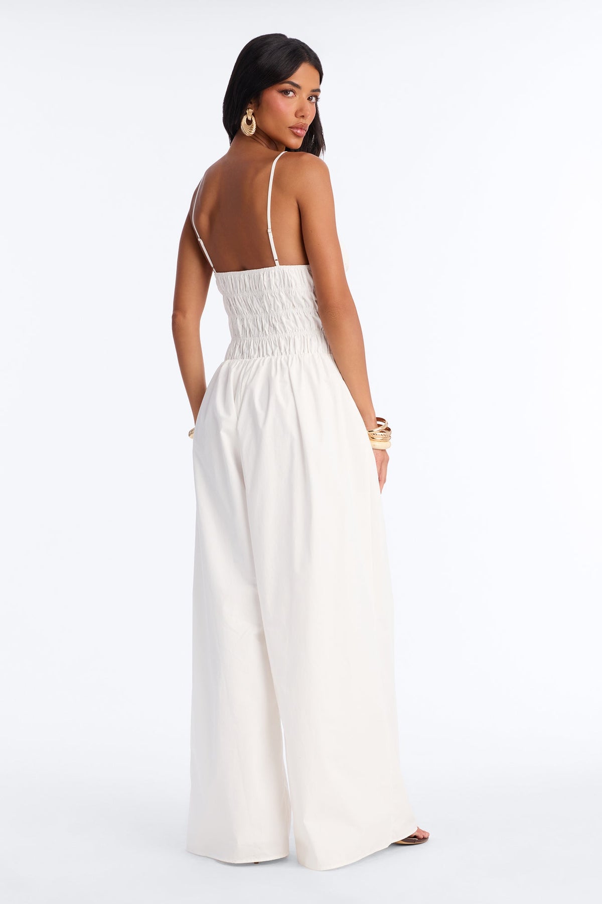 Vacation Muse Beaded Wide Leg Jumpsuit - White