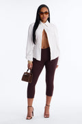 Ultra Ribbed Low Rise Capri Legging - Chocolate