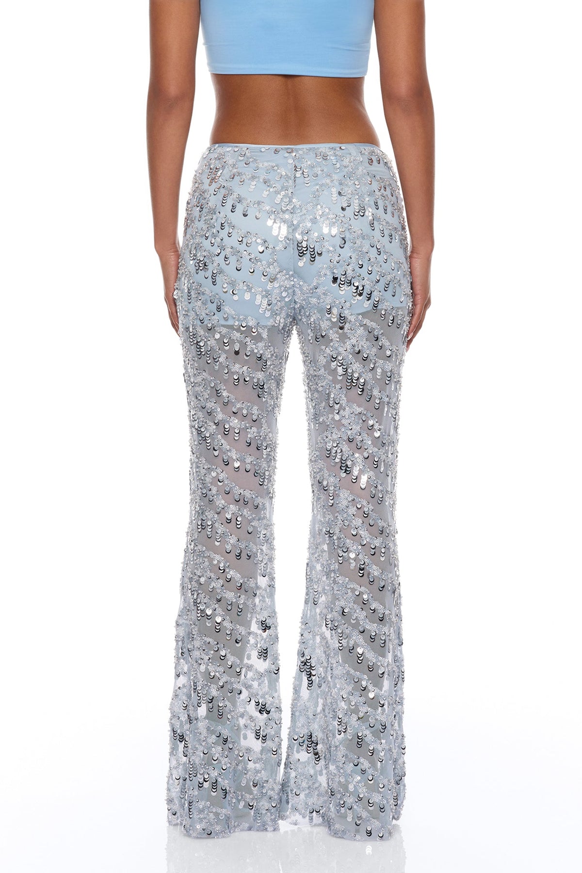 Zariah Sheer Sequin Pant - Light Blue