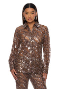 Zariah Sheer Sequin Top - Bronze