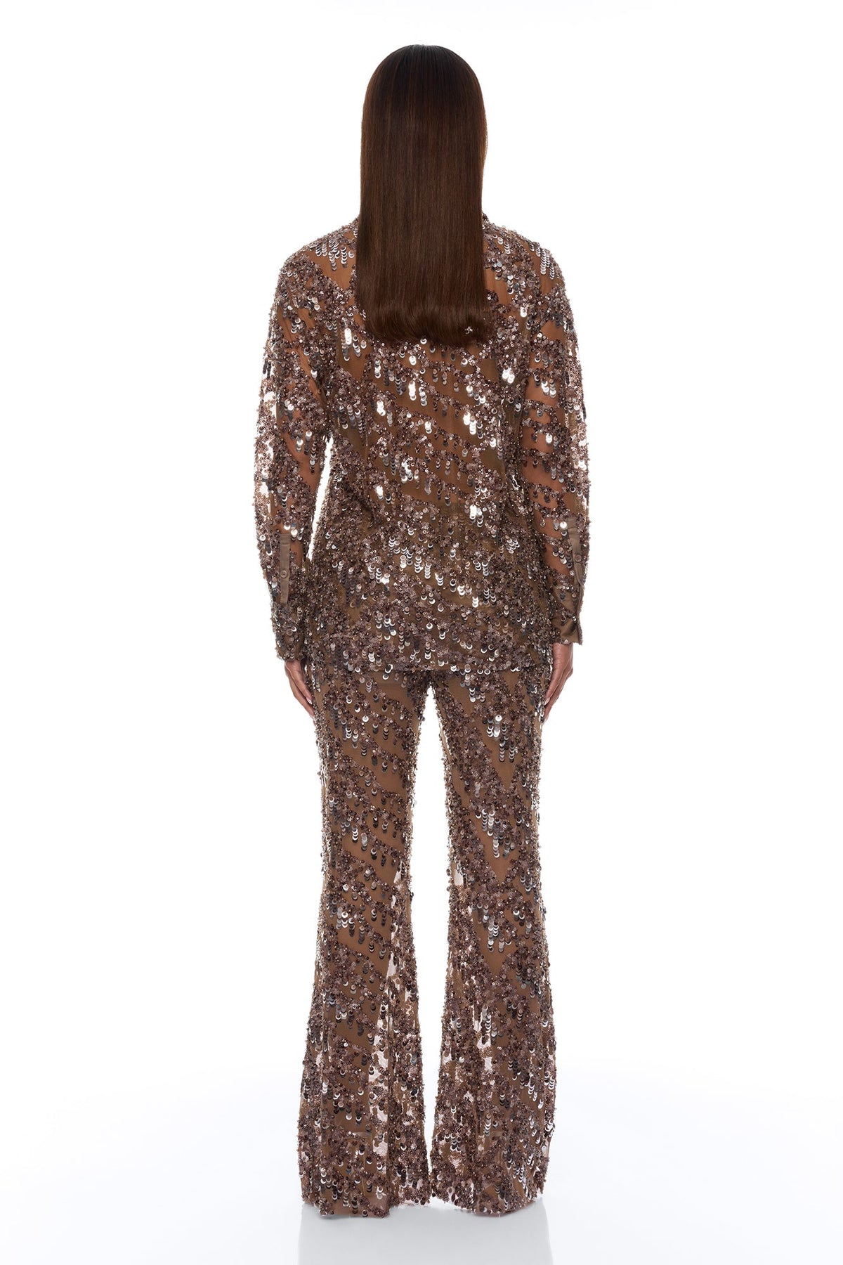 Zariah Sheer Sequin Top - Bronze