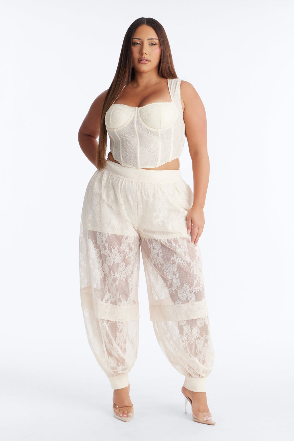 Queen Bee Mid Rise Lacey Jogger Pant - Ivory