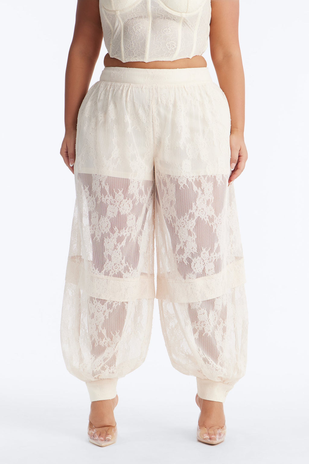 Queen Bee Mid Rise Lacey Jogger Pant - Ivory