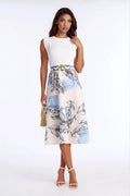 Eleanor Belted Printed Midi Dress - White/combo
