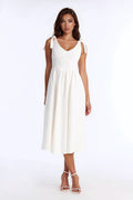 Candace Pleated Denim Midi Dress - White