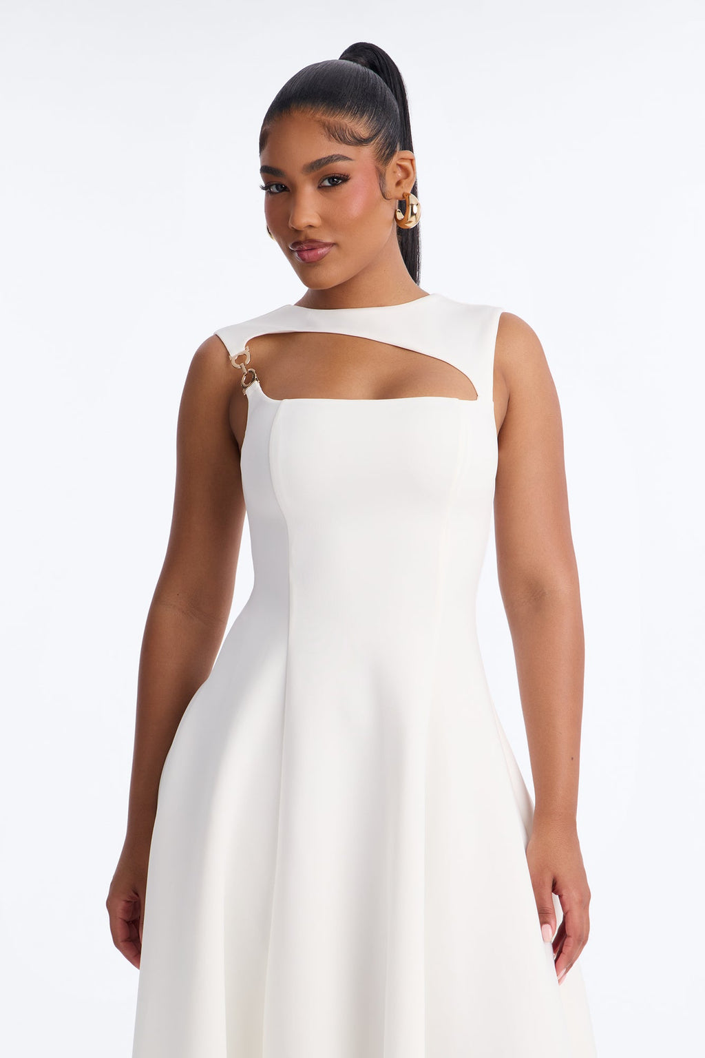 Mallie A Line Midi Dress - White
