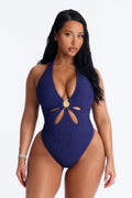 Sunny Days Textured 1 Piece Swimsuit - Blue