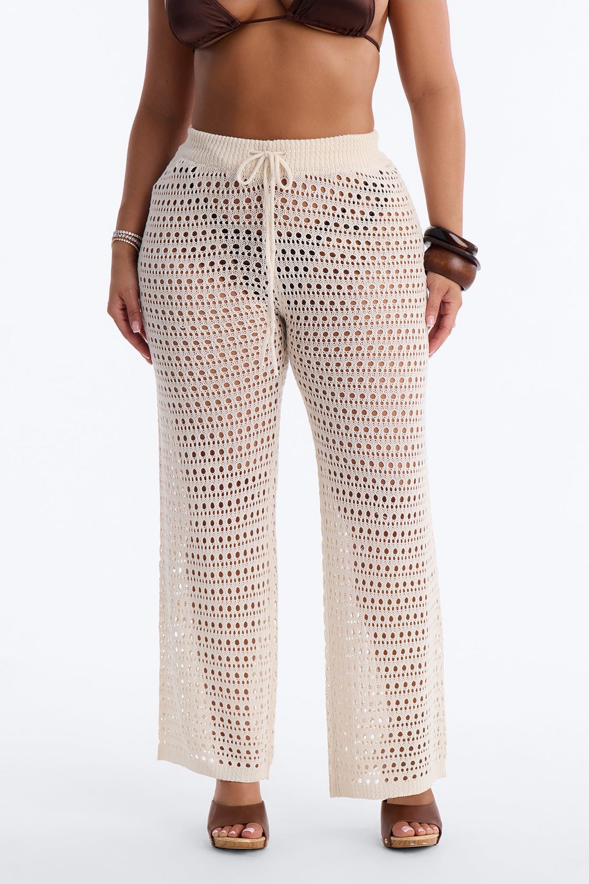 Temptress Textured Knit Swim Cover Up Pant - Cream