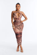 On The Prowl Mesh Maxi Dress - Brown/combo