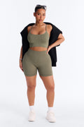 Never Settle Seamless Sports Bra Biker Short Set - Olive