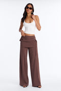 Cummerbund Wrap Waist Skirt Trouser - Brown