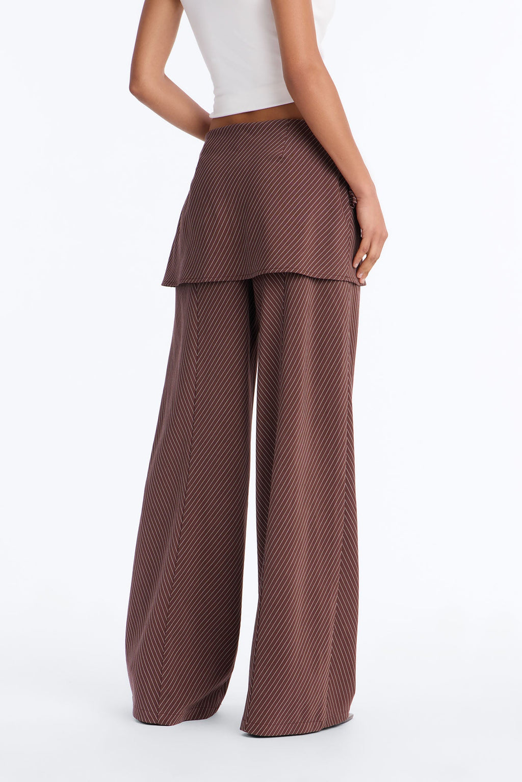 Cummerbund Wrap Waist Skirt Trouser - Brown