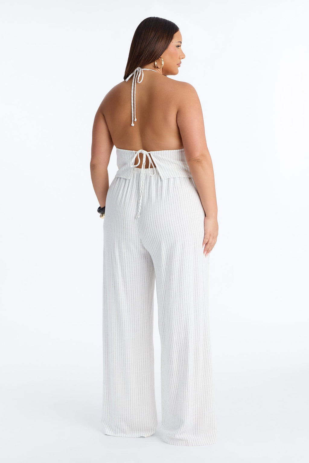 Girl Gone Wild Pinstripe Linen Halter Top - White/combo