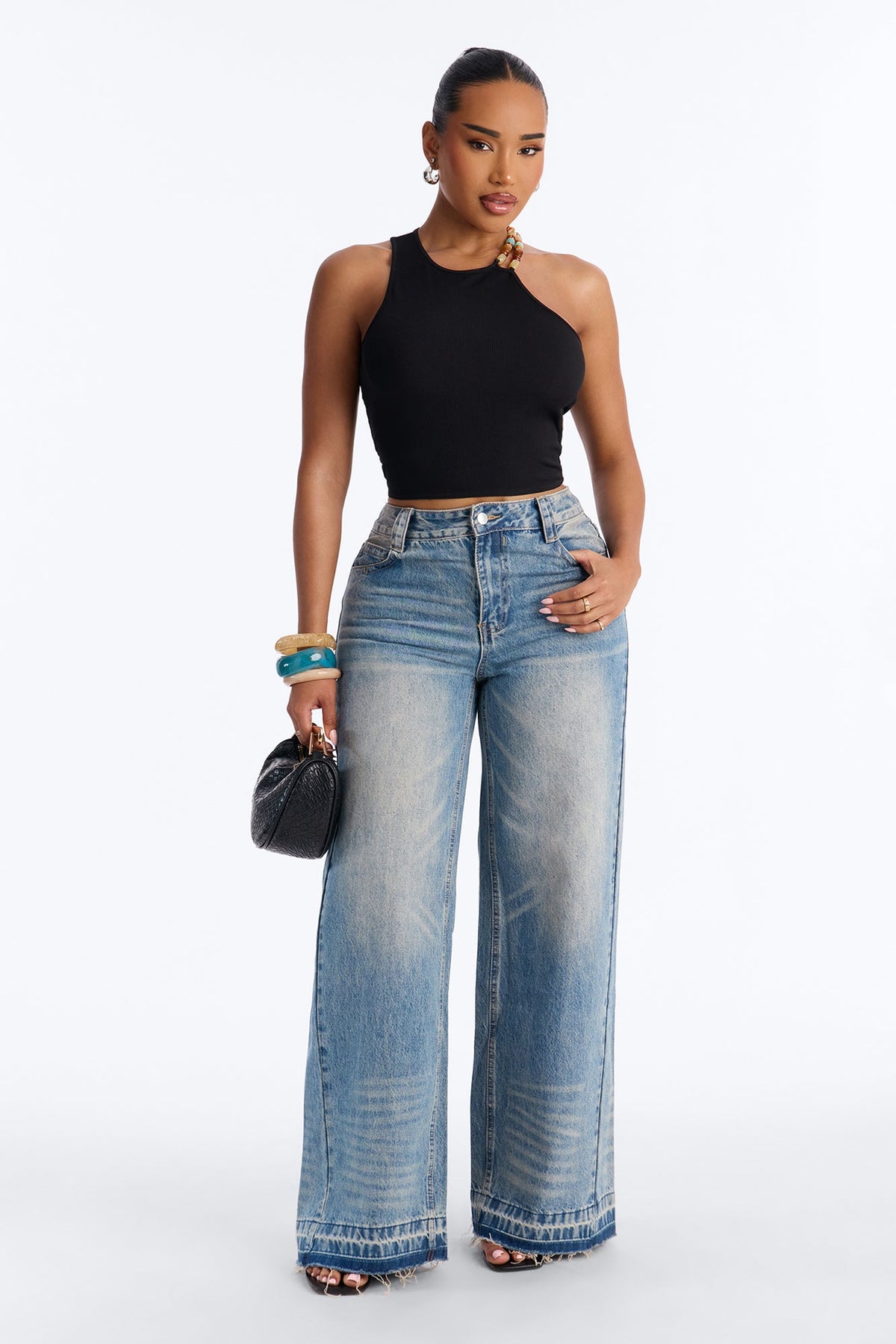 Cali Girl Ribbed Beaded Top - Black