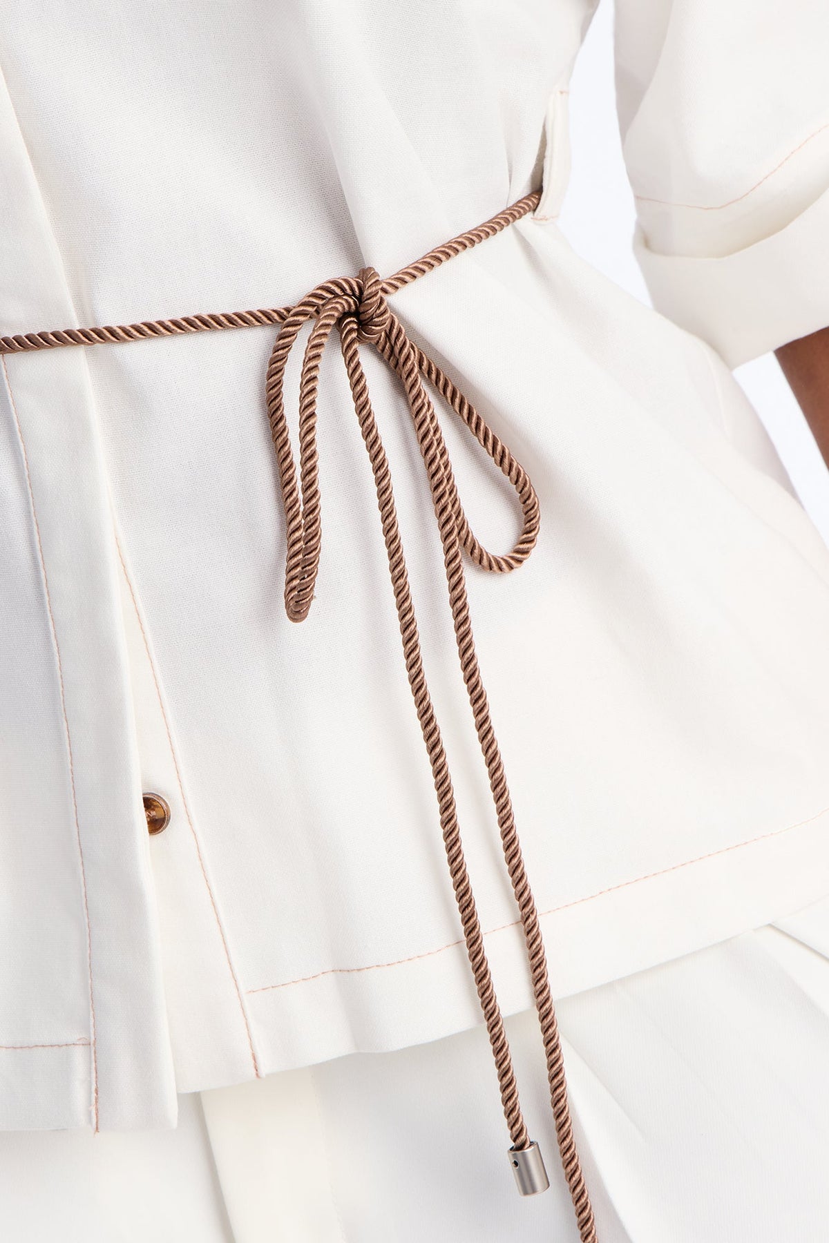 Casual Class Belted Linen Shirt - White