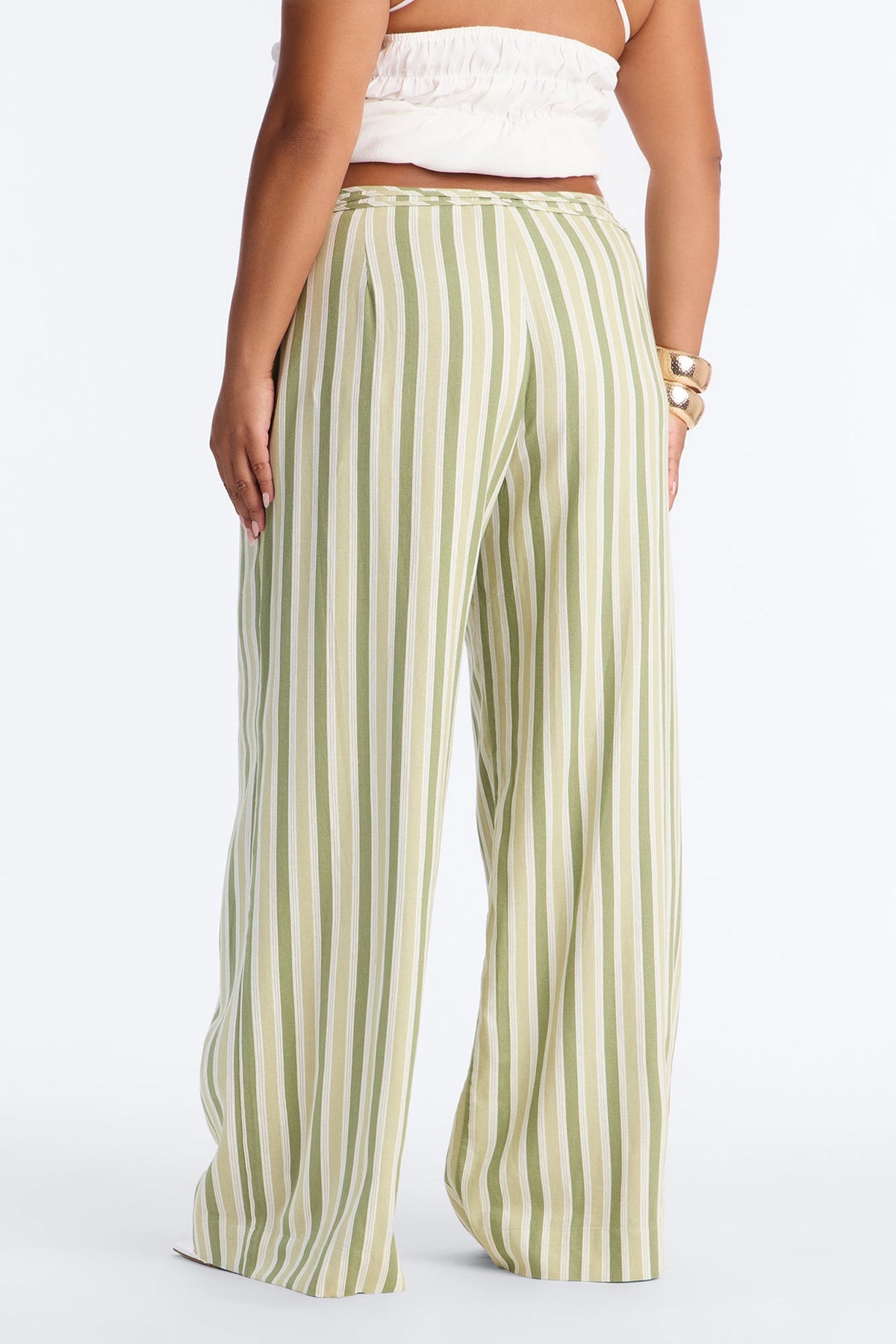 Lurice Low Rise Striped Linen Wide Leg Pant - Sage/combo