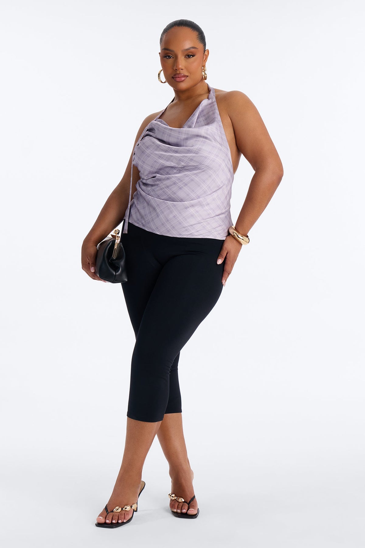 Cityscape Muse Plaid Satin Halter Top - Lilac