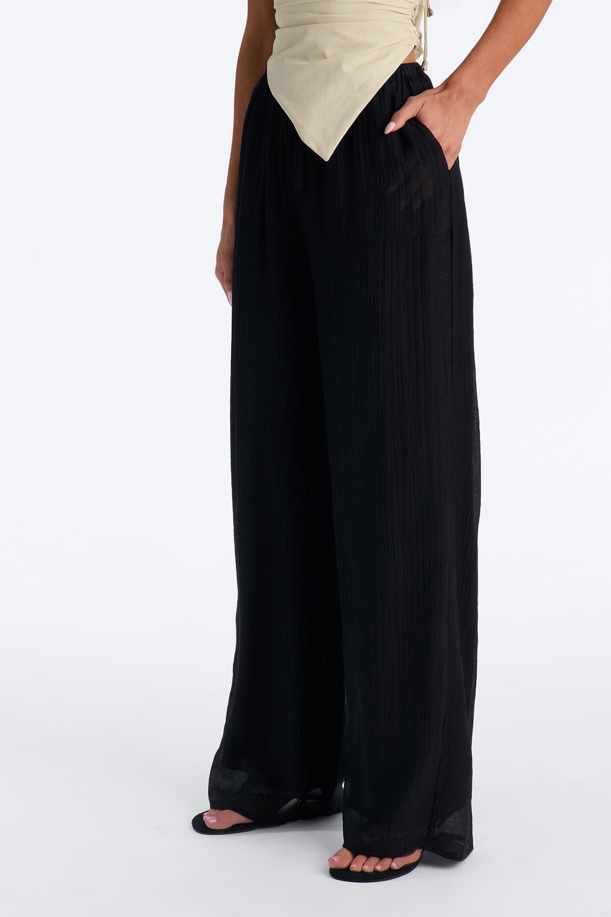 Vacay Babe Textured Wide Leg Pant - Black