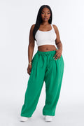Mia Pleated Fleece Jogger Pants - Green