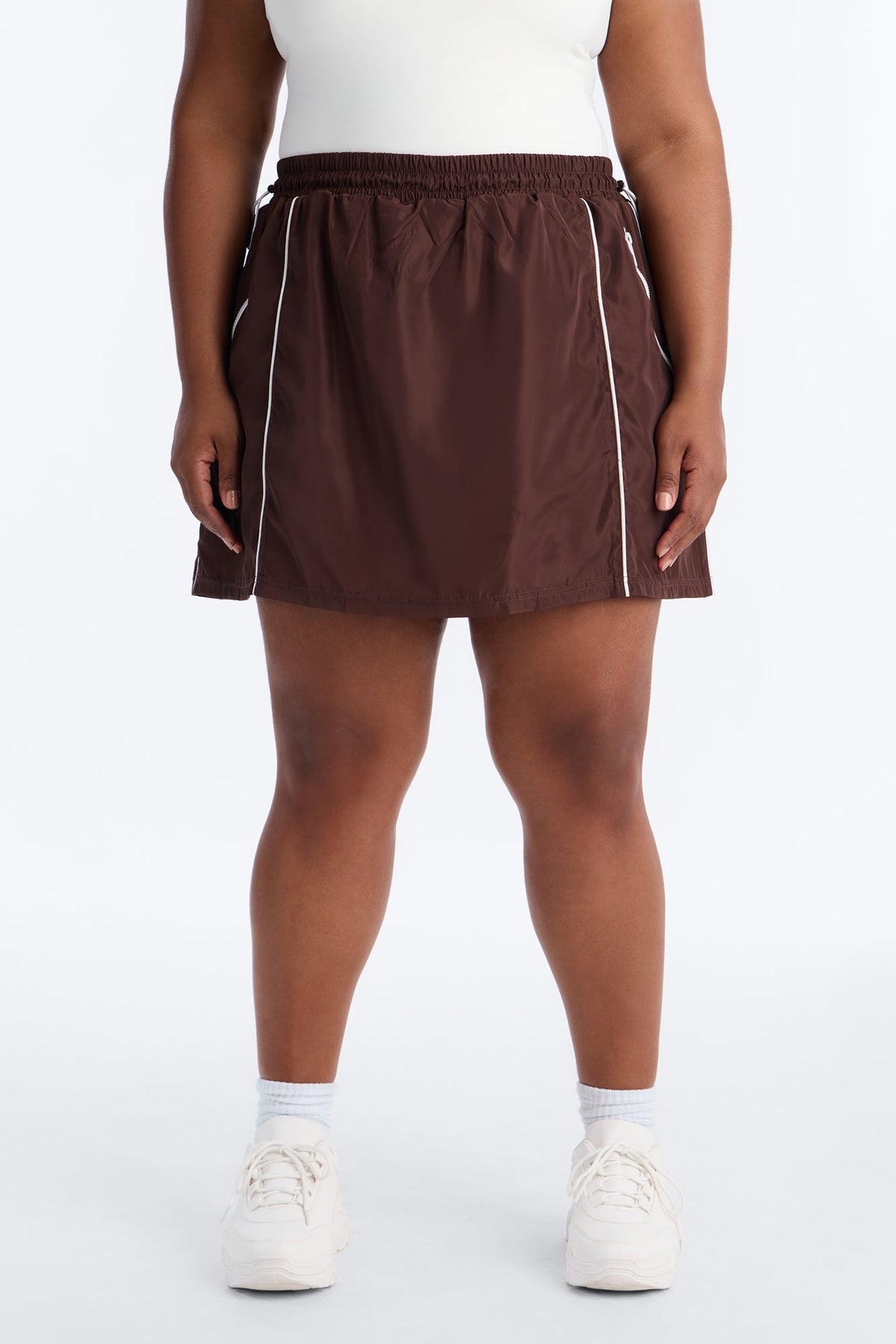 Keep It Lowkey Windbreaker Contrast Mini Skort - Brown/combo