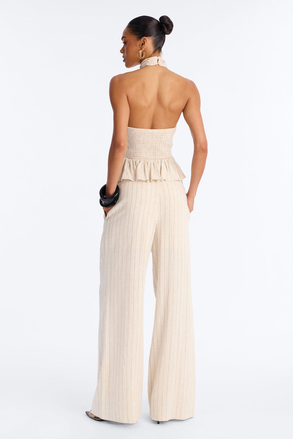 Making Headlines Pinstripe Linen Pant Set - Cream
